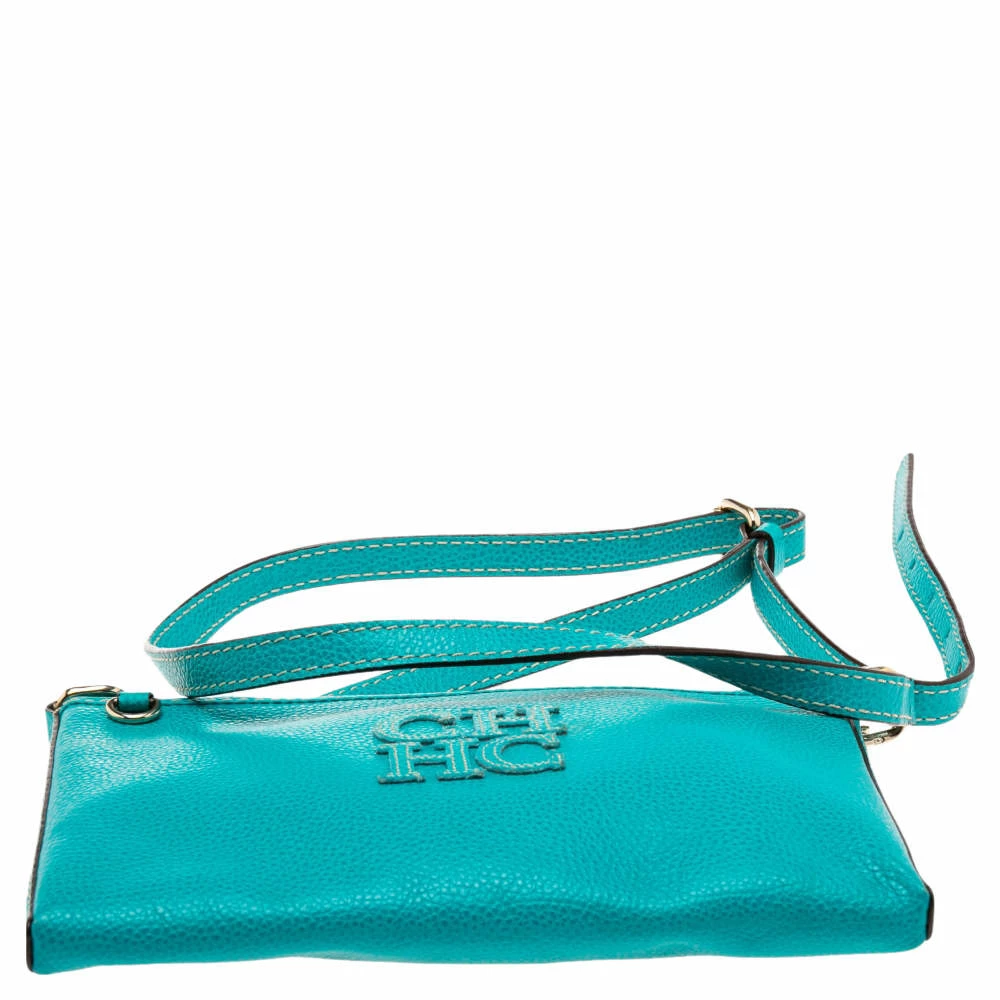 Carolina Herrera Turquoise Blue Leather Crossbody Bag Women