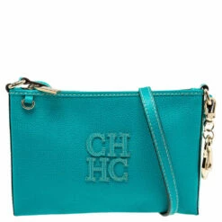 Carolina Herrera Turquoise Blue Leather Crossbody Bag Women