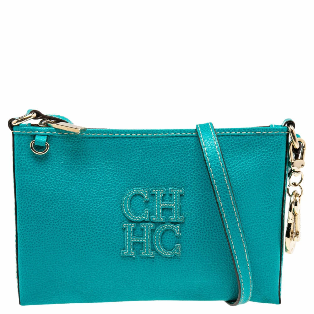 Carolina Herrera Turquoise Blue Leather Crossbody Bag Women