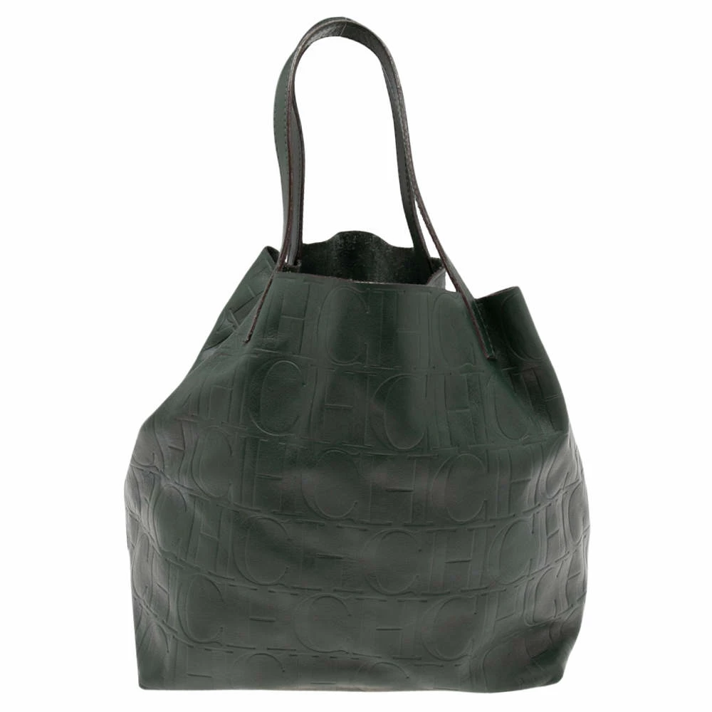 Carolina Herrera Green Monogram Leather Matryoshka Tote Women