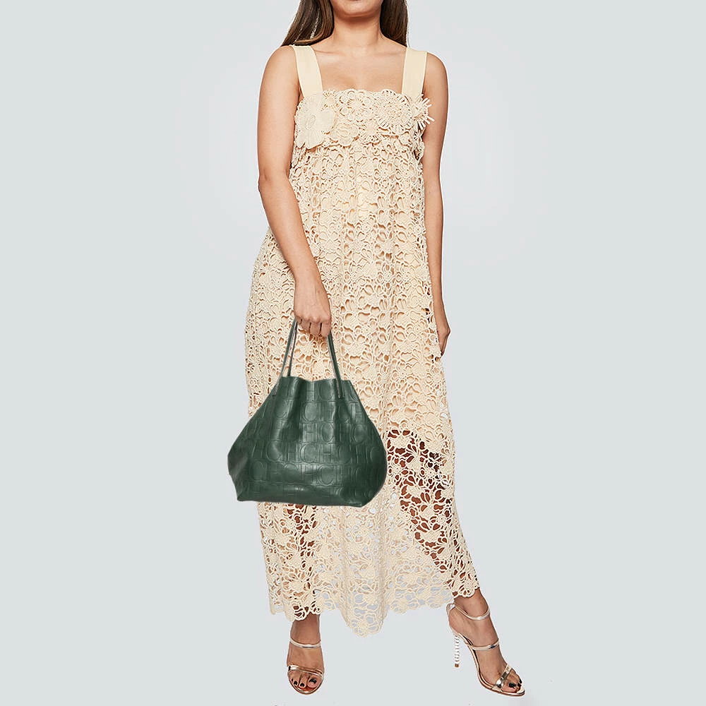 Carolina Herrera Green Monogram Leather Matryoshka Tote Women