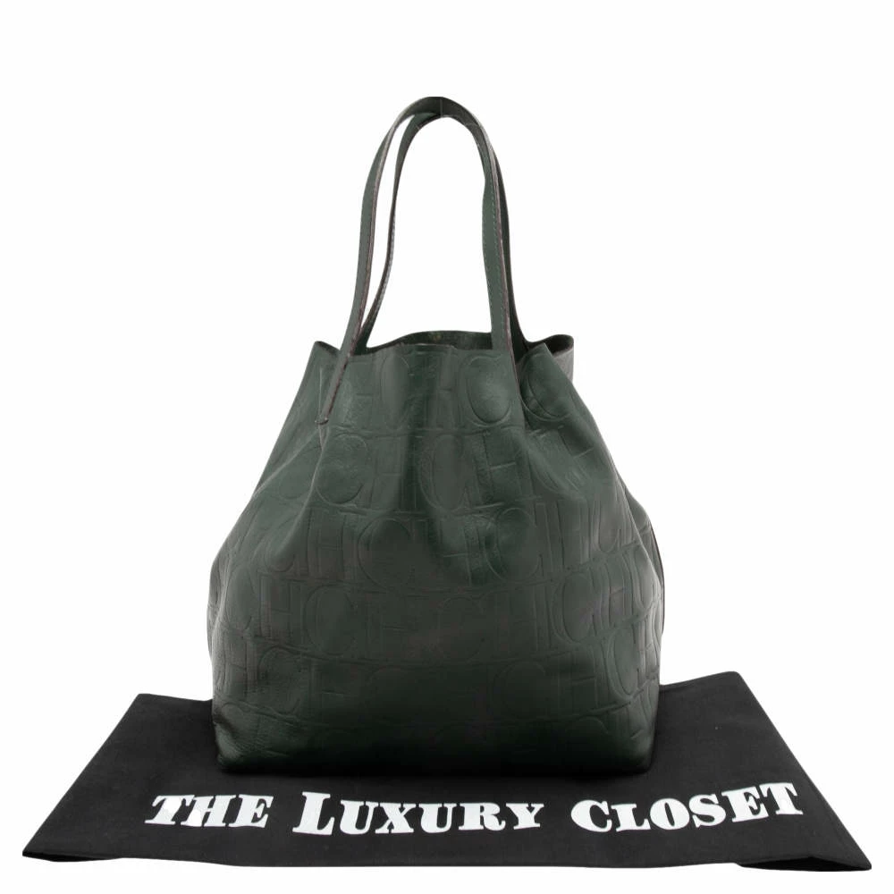 Carolina Herrera Green Monogram Leather Matryoshka Tote Women