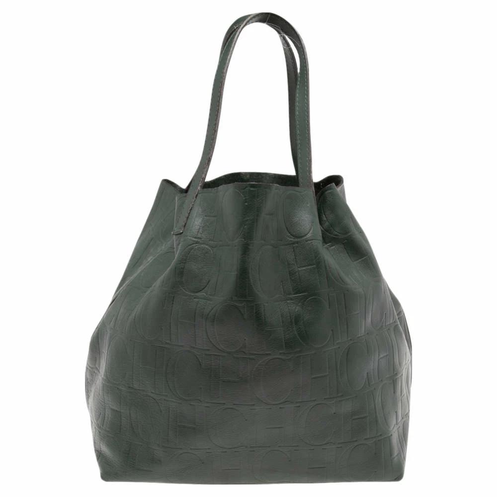 Carolina Herrera Green Monogram Leather Matryoshka Tote Women