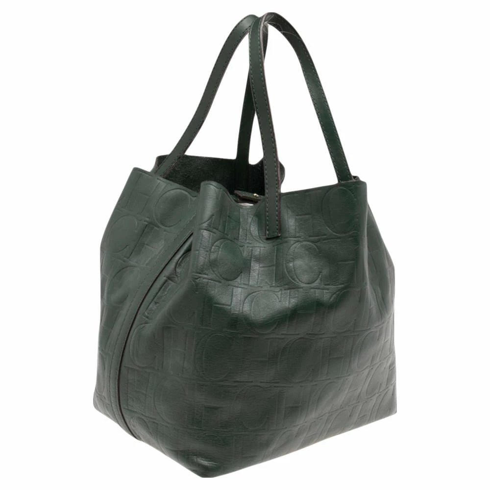 Carolina Herrera Green Monogram Leather Matryoshka Tote Women