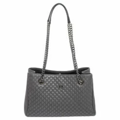 Carolina Herrera Dark Grey Micro Quilted Leather Chain Tote Women